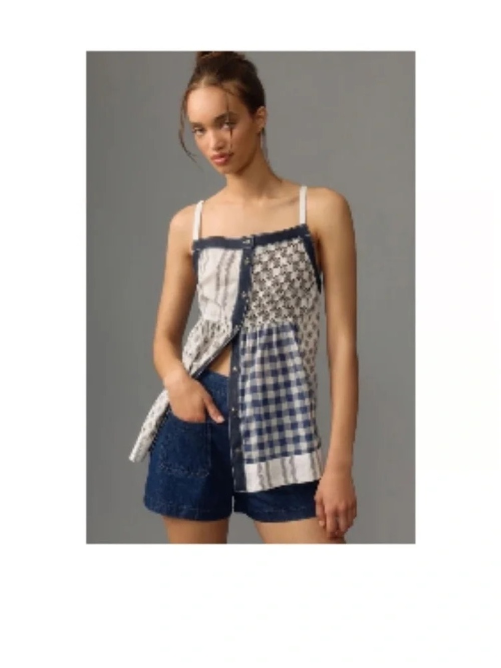 Pilcro Navy and White Patchwork Girls Tank Top